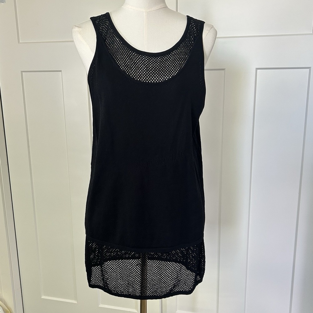 Kerisma Black Mesh Layered Tunic Tank Top M/L Viscose Nylon Sleeveless - Picture 2 of 11